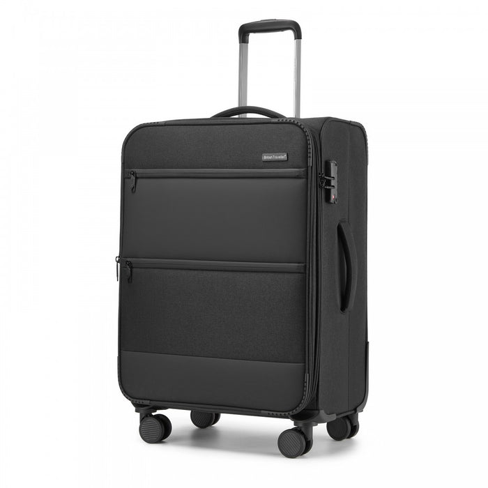 Tough Travel Soft Shell Suitcase with Silent TPE Spinners, Expandable Capacity – 24-Inch – Black
