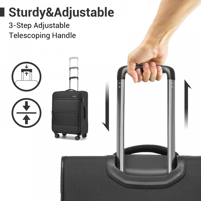 3-Piece Travel Soft Shell Suitcase Set with Silent TPE Spinners, Expandable Checked Sizes – Black