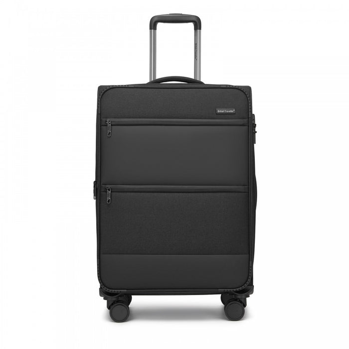 Tough Travel Soft Shell Suitcase with Silent TPE Spinners, Expandable Capacity – 24-Inch – Black