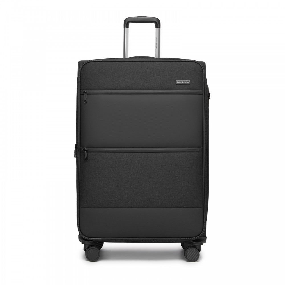 3-Piece Travel Soft Shell Suitcase Set with Silent TPE Spinners, Expandable Checked Sizes – Black