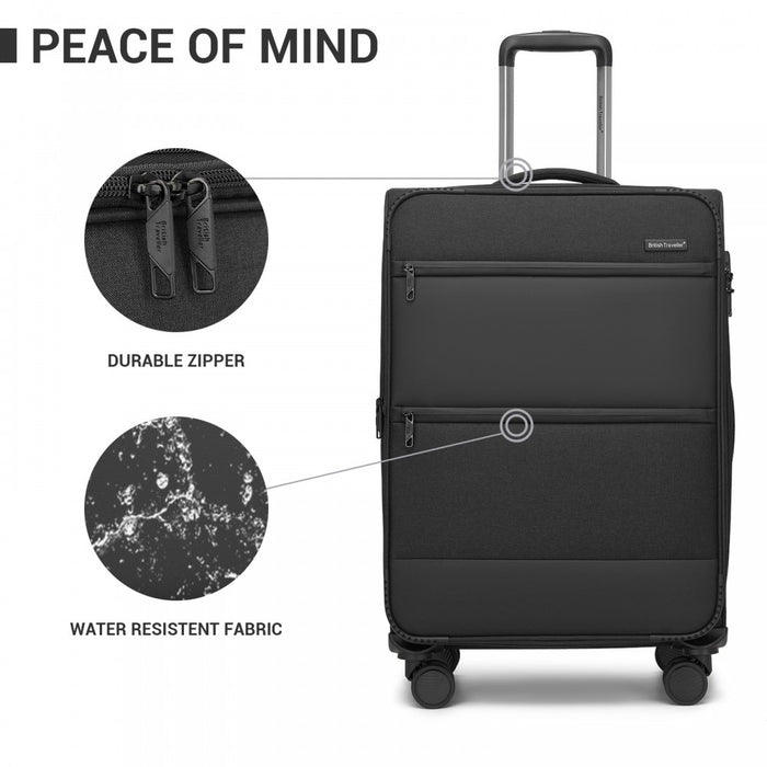 3-Piece Travel Soft Shell Suitcase Set with Silent TPE Spinners, Expandable Checked Sizes – Black