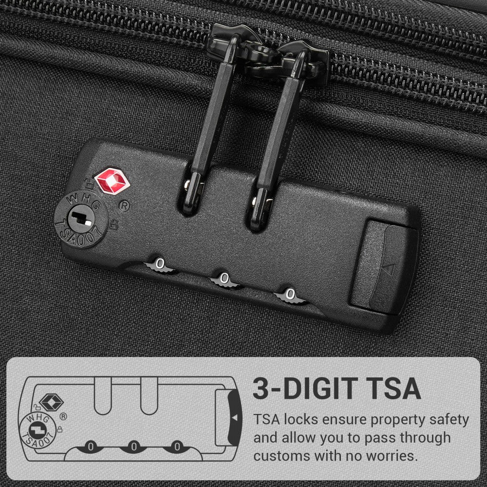 Tough Travel Soft Shell Suitcase with Silent TPE Spinners, TSA Security – 20-Inch – Black