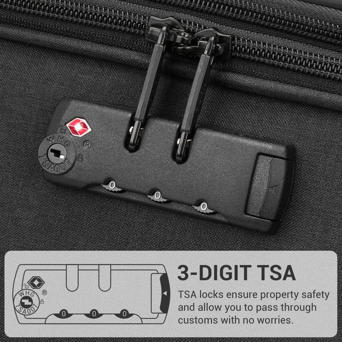 Tough Travel Soft Shell Suitcase with Silent TPE Spinners, TSA Security – 20-Inch – Black
