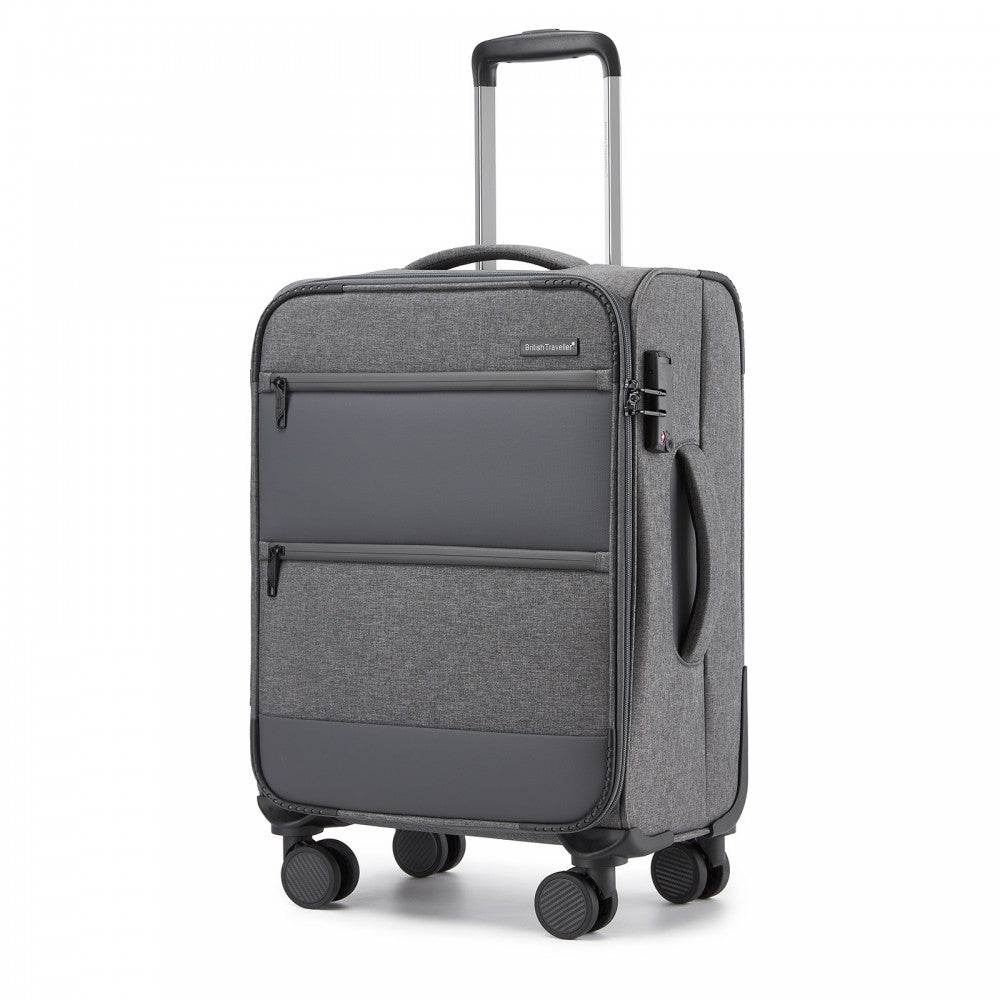 Tough Travel Soft Shell Suitcase with Silent TPE Spinners, TSA Security – 20-Inch – Grey