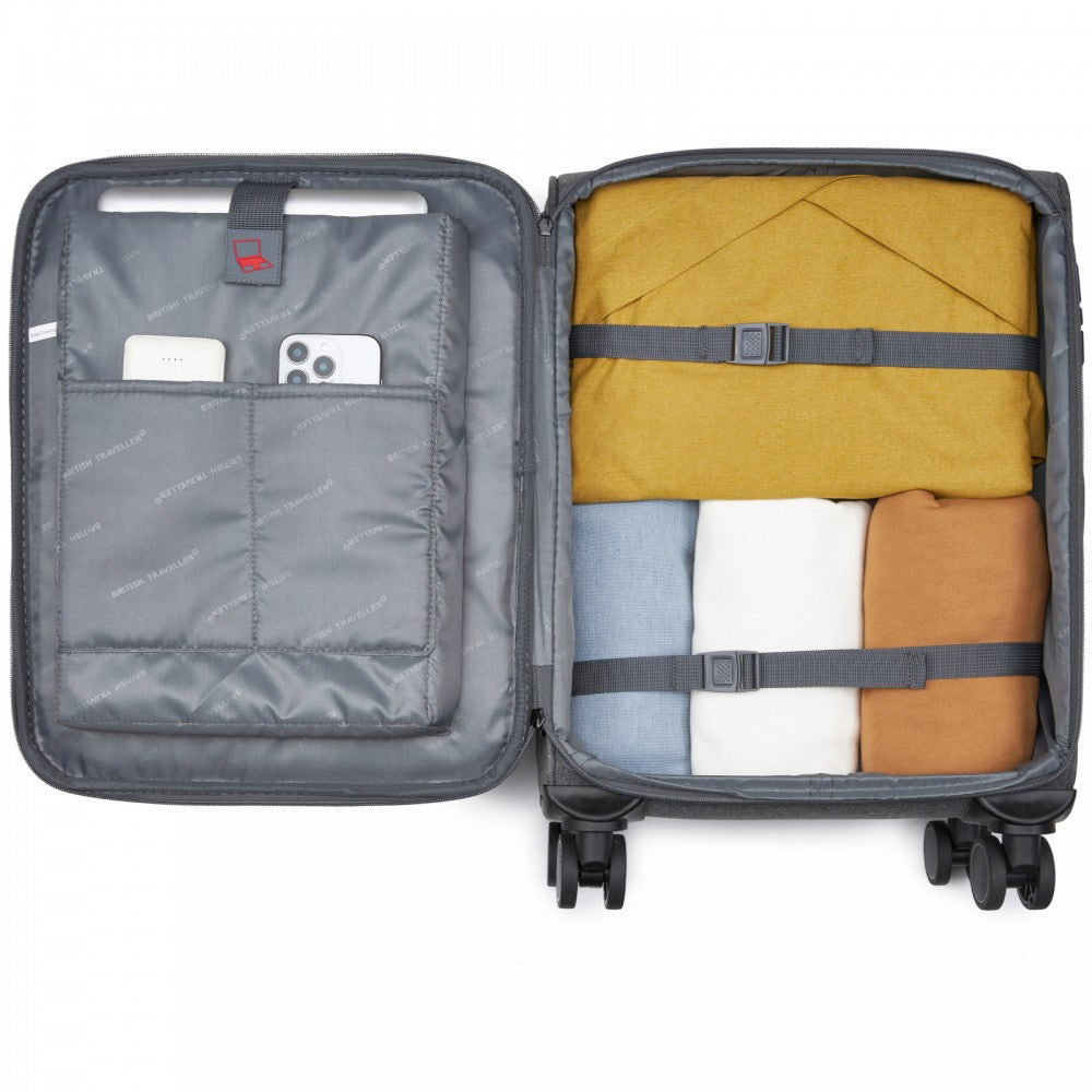 3-Piece Travel Soft Shell Suitcase Set with Silent TPE Spinners, Expandable Checked Sizes – Grey