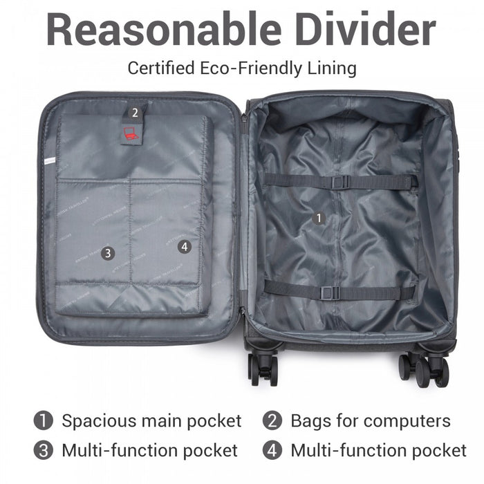 3-Piece Travel Soft Shell Suitcase Set with Silent TPE Spinners, Expandable Checked Sizes – Grey