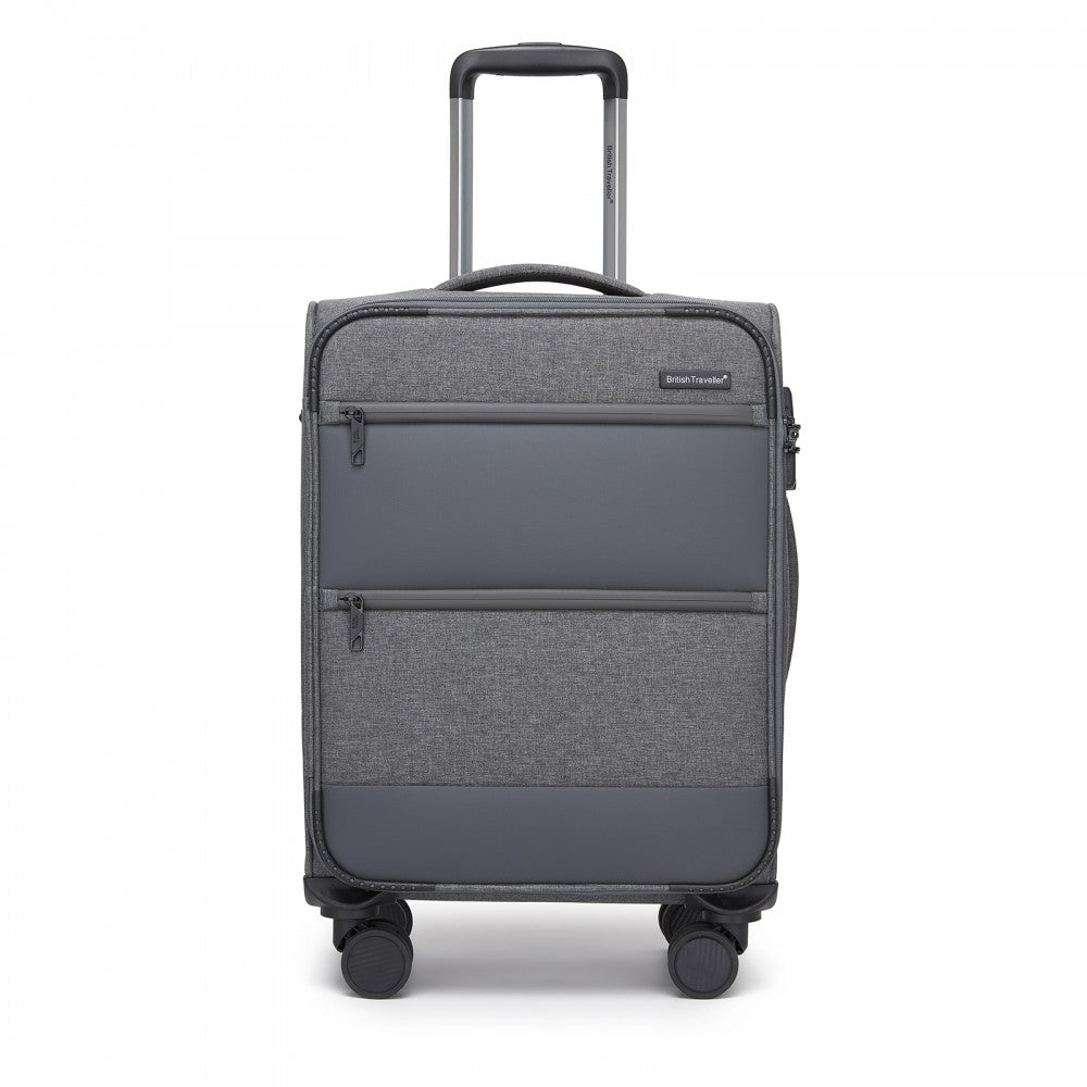 Tough Travel Soft Shell Suitcase with Silent TPE Spinners, TSA Security – 20-Inch – Grey
