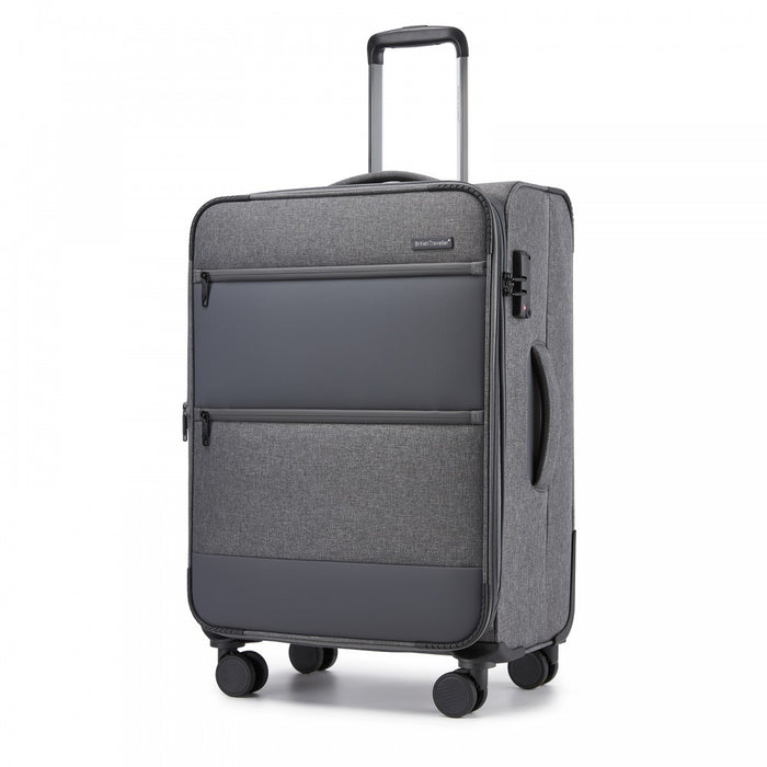 Tough Travel Soft Shell Suitcase with Silent TPE Spinners, Expandable Capacity – 24-Inch – Grey