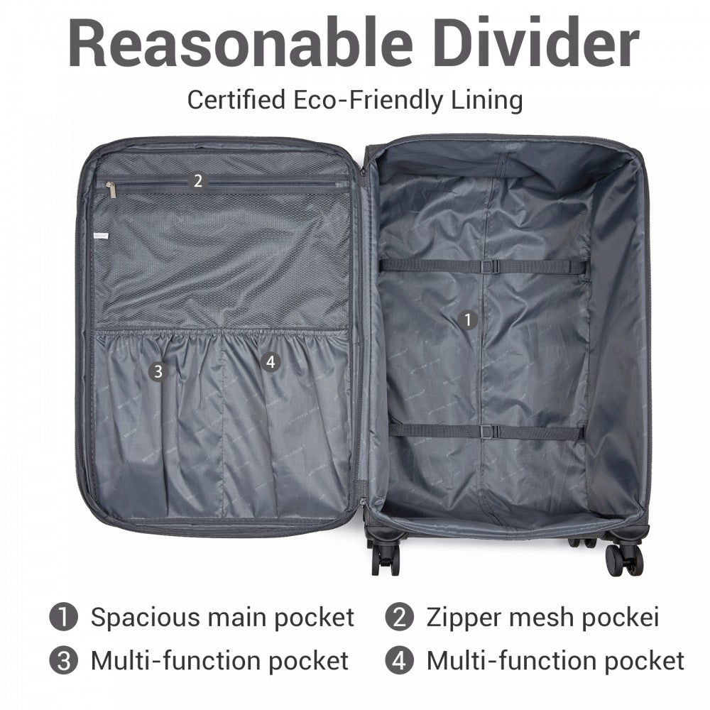 3-Piece Travel Soft Shell Suitcase Set with Silent TPE Spinners, Expandable Checked Sizes – Grey