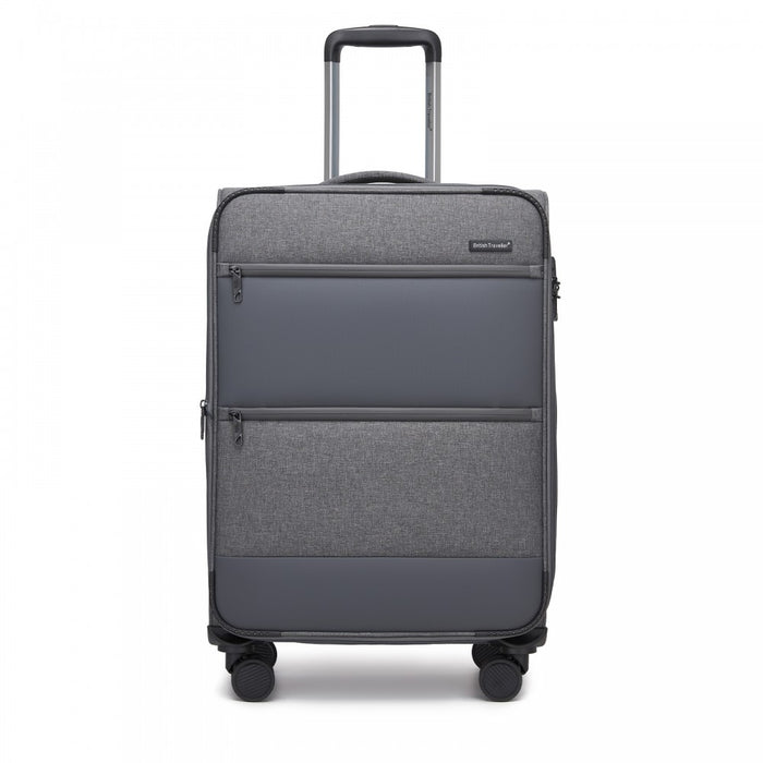 Tough Travel Soft Shell Suitcase with Silent TPE Spinners, Expandable Capacity – 24-Inch – Grey