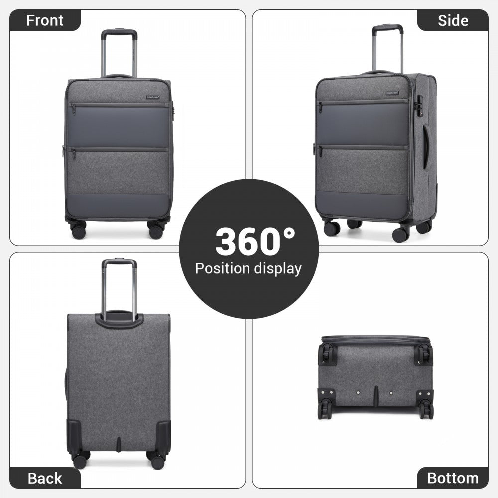 Tough Travel Soft Shell Suitcase with Silent TPE Spinners, TSA Security – 20-Inch – Grey