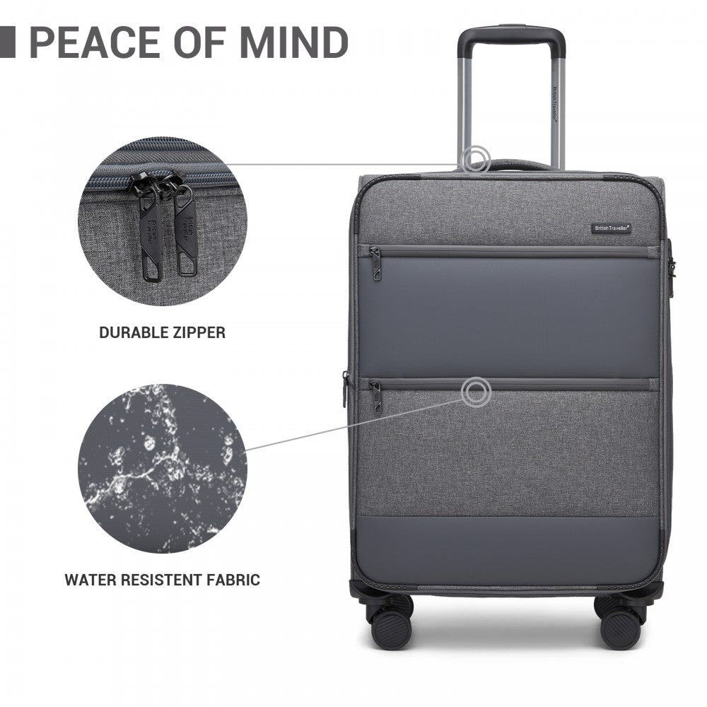 Tough Travel Soft Shell Suitcase with Silent TPE Spinners, TSA Security – 20-Inch – Grey