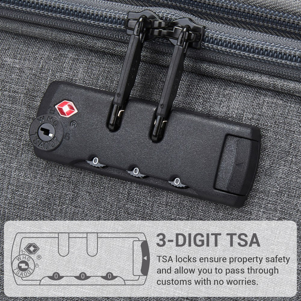 Tough Travel Soft Shell Suitcase with Silent TPE Spinners, TSA Security – 20-Inch – Grey