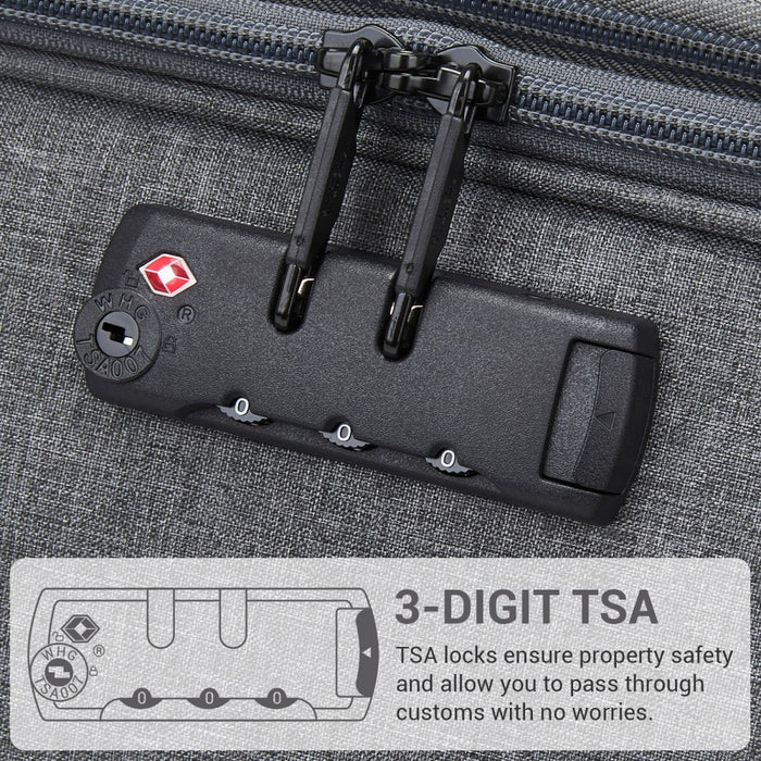 Tough Travel Soft Shell Suitcase with Silent TPE Spinners, Expandable Capacity – 24-Inch – Grey