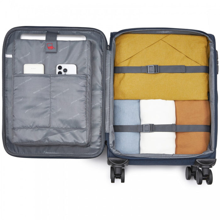 Tough Travel Soft Shell Suitcase with Silent TPE Spinners, TSA Security – 20-Inch – Navy