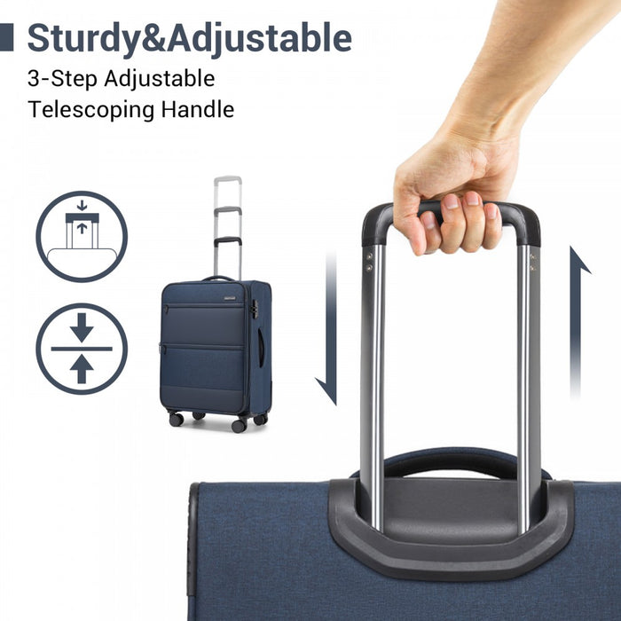 3-Piece Travel Soft Shell Suitcase Set with Silent TPE Spinners, Expandable Checked Sizes – Navy
