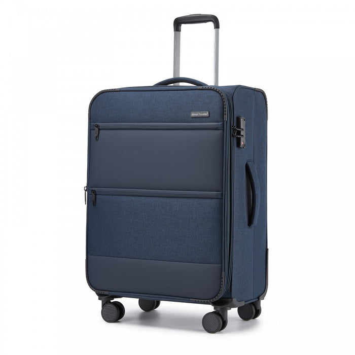 Tough Travel Soft Shell Suitcase with Silent TPE Spinners, Expandable Capacity – 24-Inch – Navy