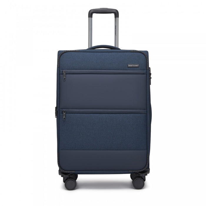 Tough Travel Soft Shell Suitcase with Silent TPE Spinners, Expandable Capacity – 24-Inch – Navy