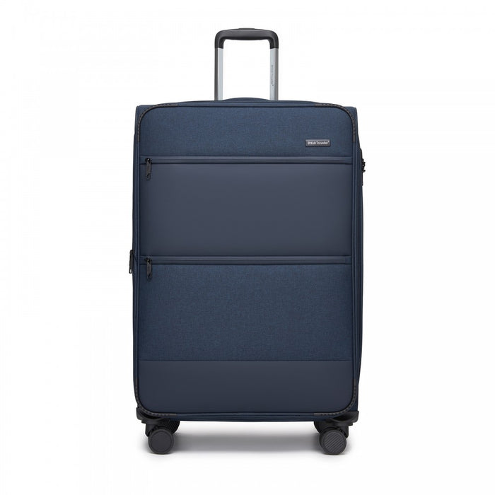 3-Piece Travel Soft Shell Suitcase Set with Silent TPE Spinners, Expandable Checked Sizes – Navy