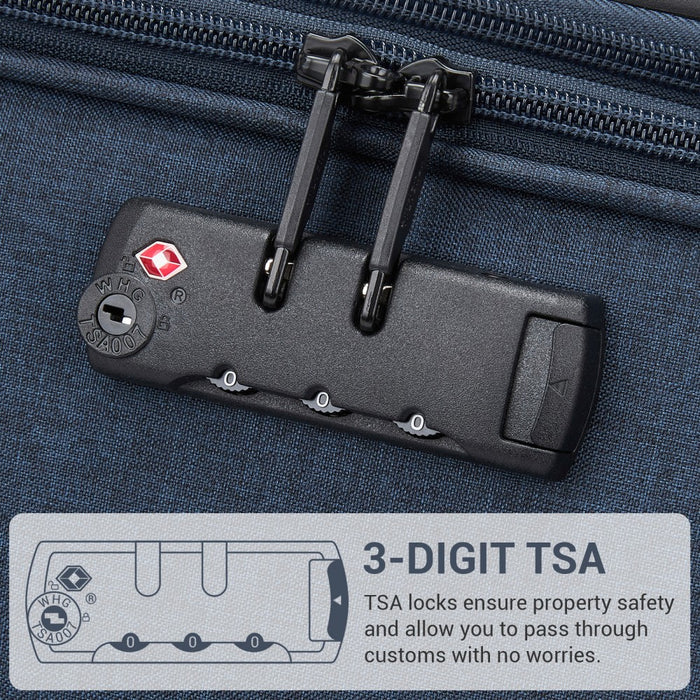 3-Piece Travel Soft Shell Suitcase Set with Silent TPE Spinners, Expandable Checked Sizes – Navy