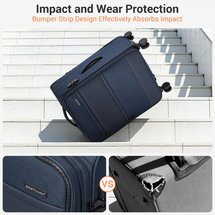 3-Piece Travel Soft Shell Suitcase Set with Silent TPE Spinners, Expandable Checked Sizes – Navy