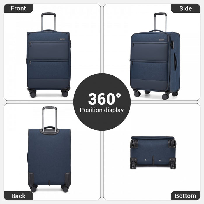 Tough Travel Soft Shell Suitcase with Silent TPE Spinners, TSA Security – 20-Inch – Navy