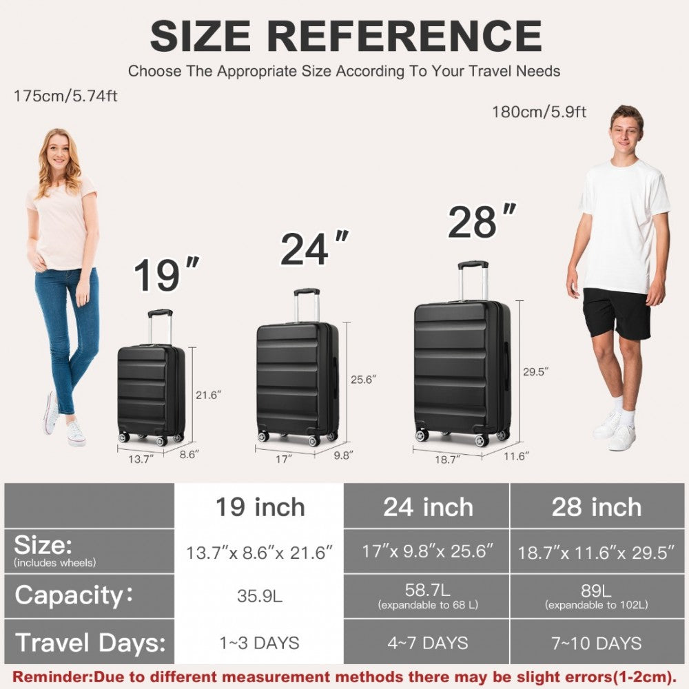Horizontal Engraved ABS+PC Hard Shell Cabin Carry-On Suitcase with TSA Lock – 19-Inch – Black