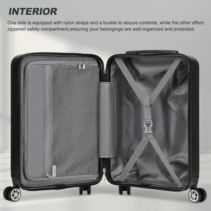Horizontal Engraved ABS+PC Hard Shell Cabin Carry-On Suitcase with TSA Lock – 19-Inch – Black