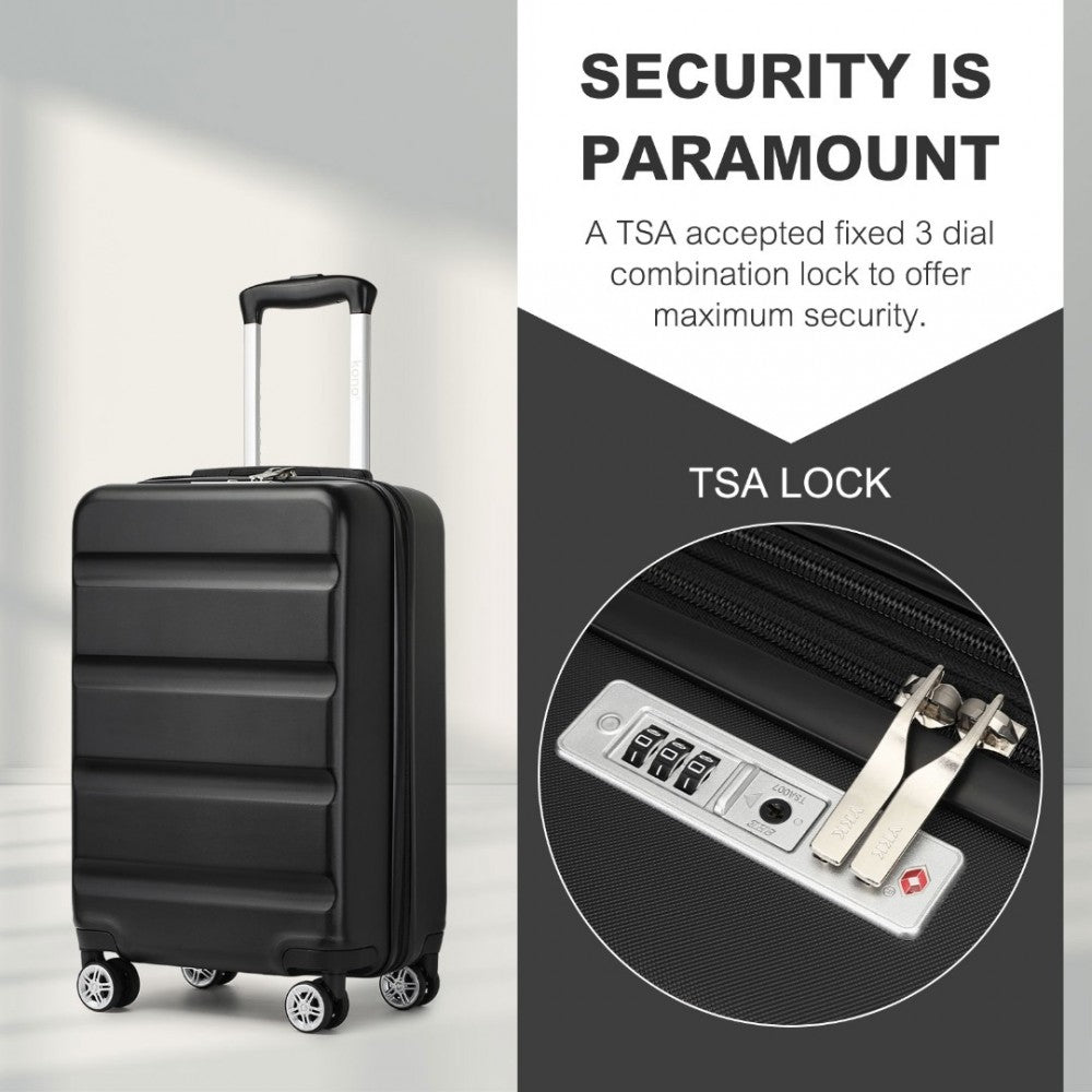 Horizontal Engraved ABS+PC Hard Shell Cabin Carry-On Suitcase with TSA Lock – 19-Inch – Black