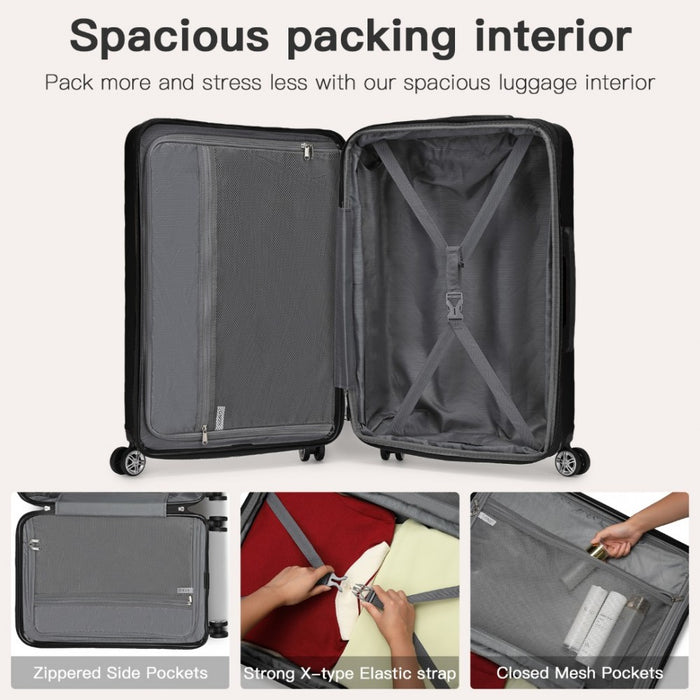 Expandable Horizontal Engraved ABS+PC Hard Shell Check-In Suitcase with TSA Lock – 24-Inch – Black