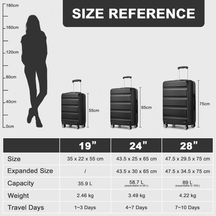3-Piece Horizontal Engraved ABS+PC Hard Shell Suitcase Set with TSA Lock – Black