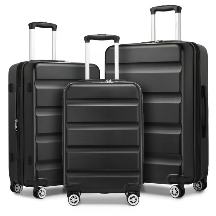 3-Piece Horizontal Engraved ABS+PC Hard Shell Suitcase Set with TSA Lock – Black