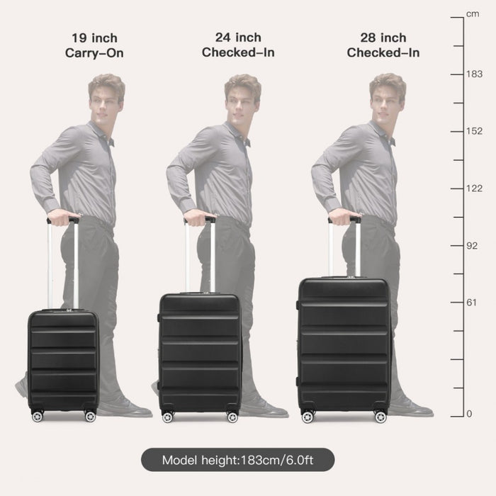 3-Piece Horizontal Engraved ABS+PC Hard Shell Suitcase Set with TSA Lock – Black