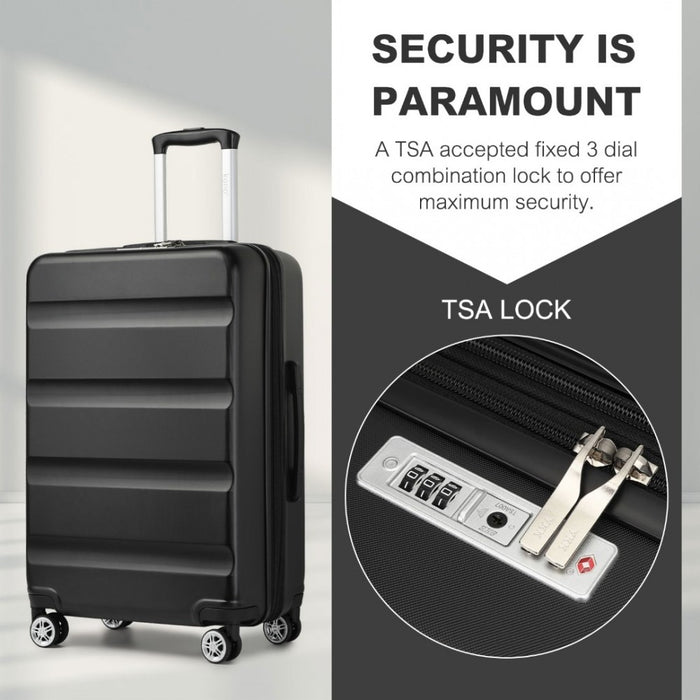 3-Piece Horizontal Engraved ABS+PC Hard Shell Suitcase Set with TSA Lock – Black