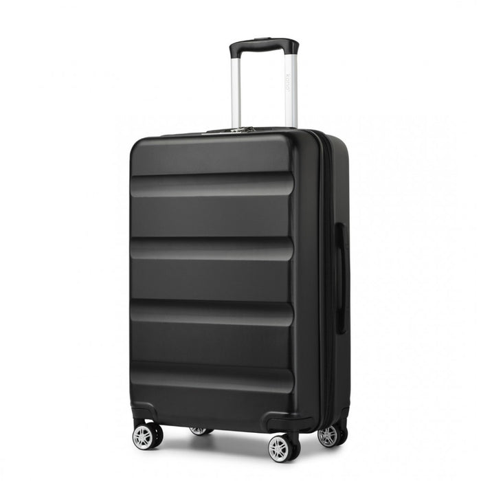 3-Piece Horizontal Engraved ABS+PC Hard Shell Suitcase Set with TSA Lock – Black