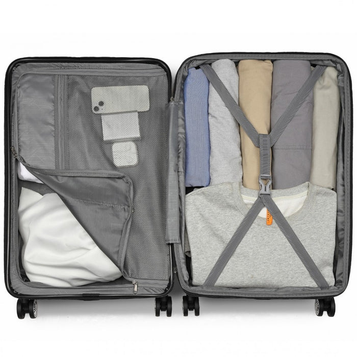 3-Piece Horizontal Engraved ABS+PC Hard Shell Suitcase Set with TSA Lock – Black