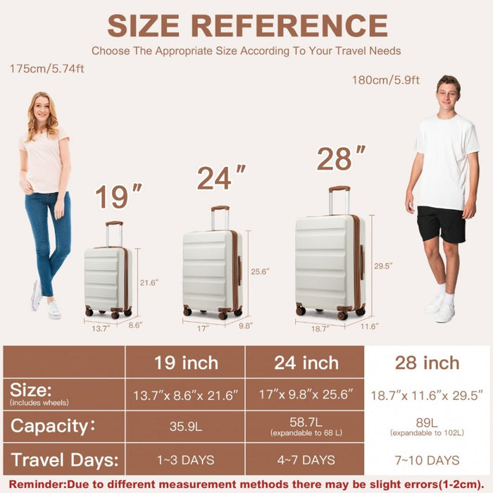 Expandable Horizontal Engraved ABS+PC Hard Shell Check-In Suitcase with TSA Lock – 28-Inch – Cream