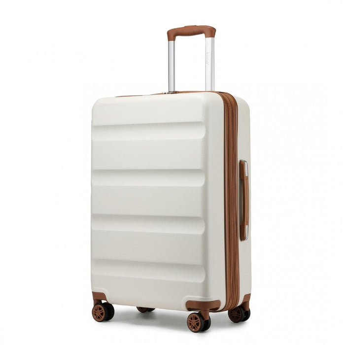 Expandable Horizontal Engraved ABS+PC Hard Shell Check-In Suitcase with TSA Lock – 28-Inch – Cream