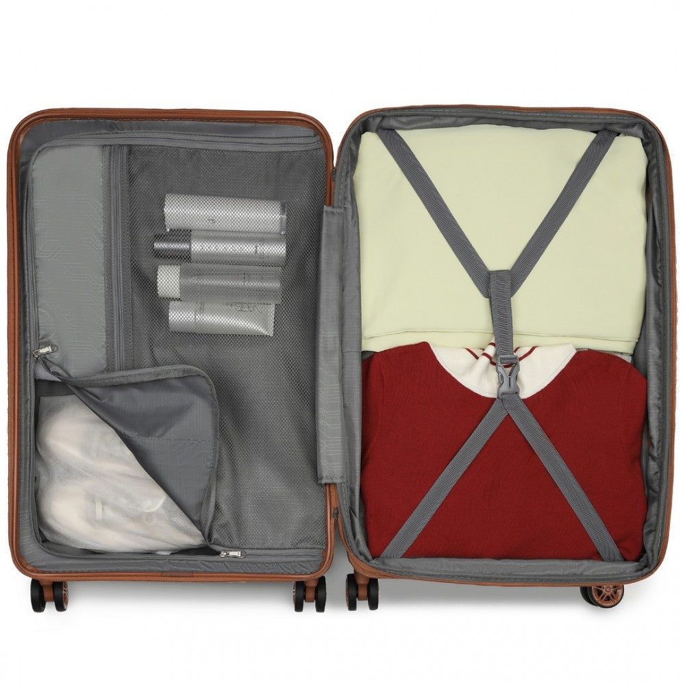 Expandable Horizontal Engraved ABS+PC Hard Shell Check-In Suitcase with TSA Lock – 28-Inch – Cream
