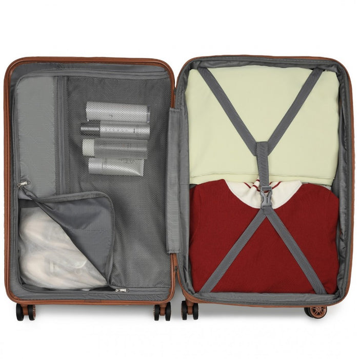 Expandable Horizontal Engraved ABS+PC Hard Shell Check-In Suitcase with TSA Lock – 28-Inch – Cream