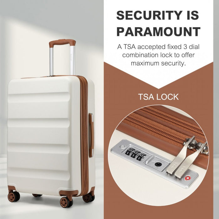 Expandable Horizontal Engraved ABS+PC Hard Shell Check-In Suitcase with TSA Lock – 28-Inch – Cream