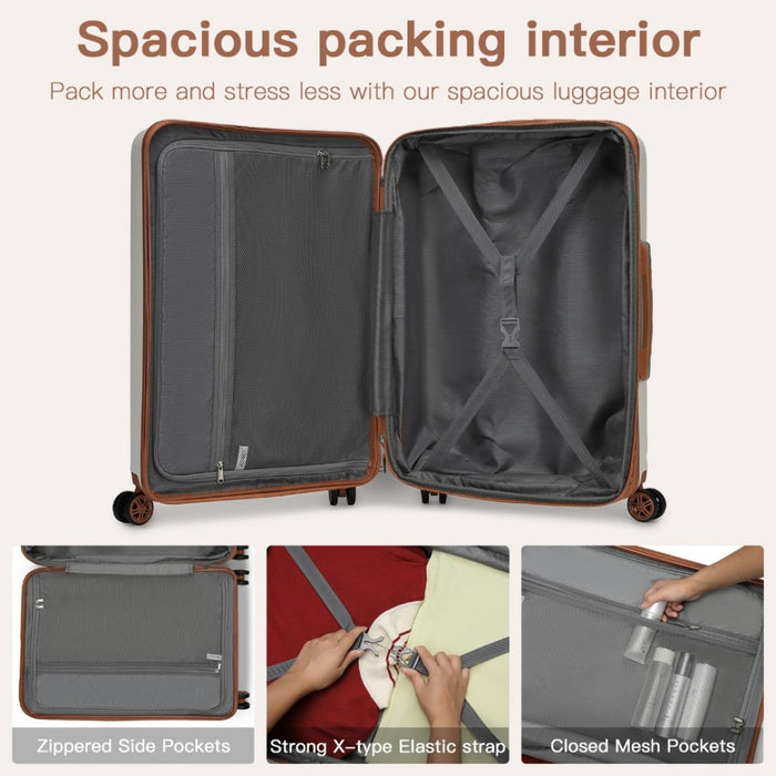 Expandable Horizontal Engraved ABS+PC Hard Shell Check-In Suitcase with TSA Lock – 28-Inch – Cream