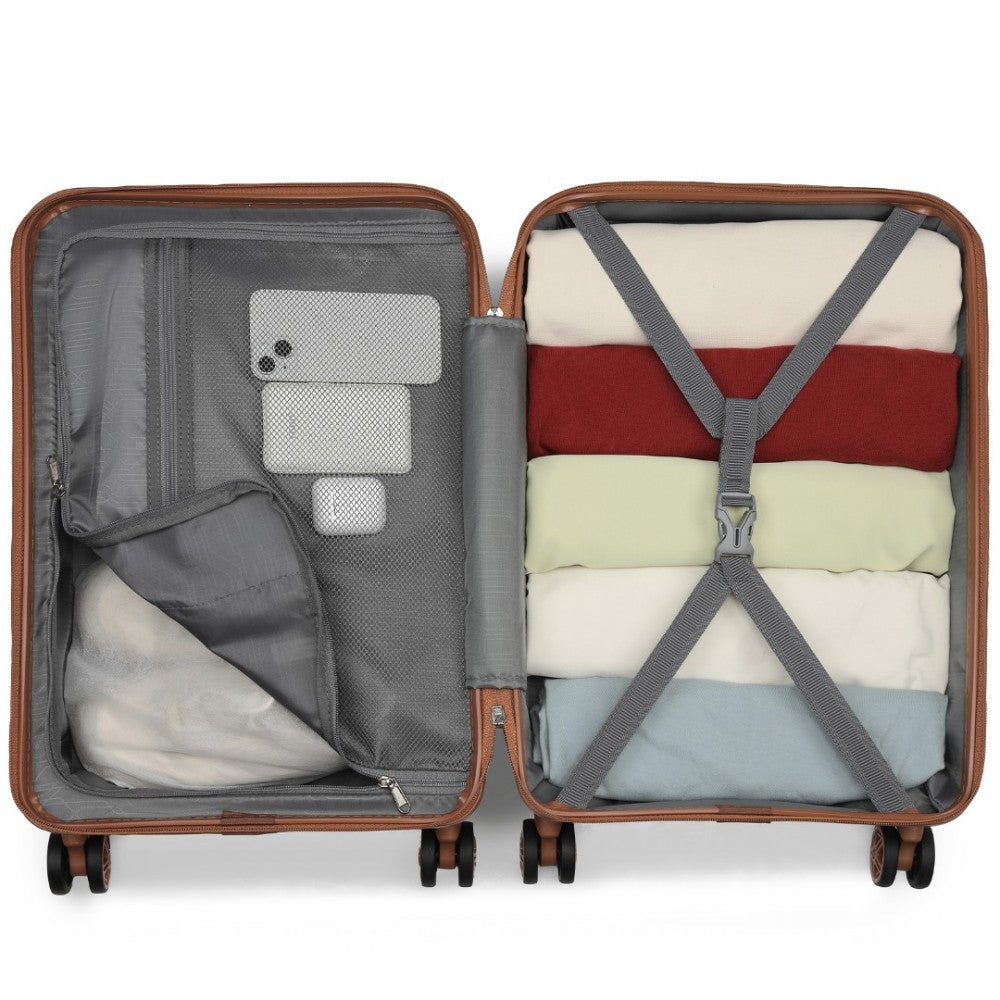 Horizontal Engraved ABS+PC Hard Shell Cabin Carry-On Suitcase with TSA Lock – 19-Inch – Cream