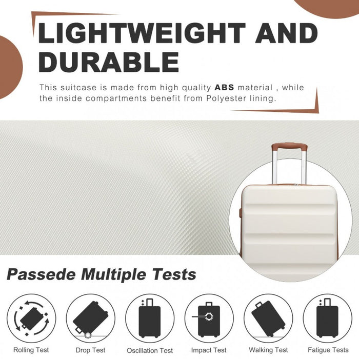 Horizontal Engraved ABS+PC Hard Shell Cabin Carry-On Suitcase with TSA Lock – 19-Inch – Cream