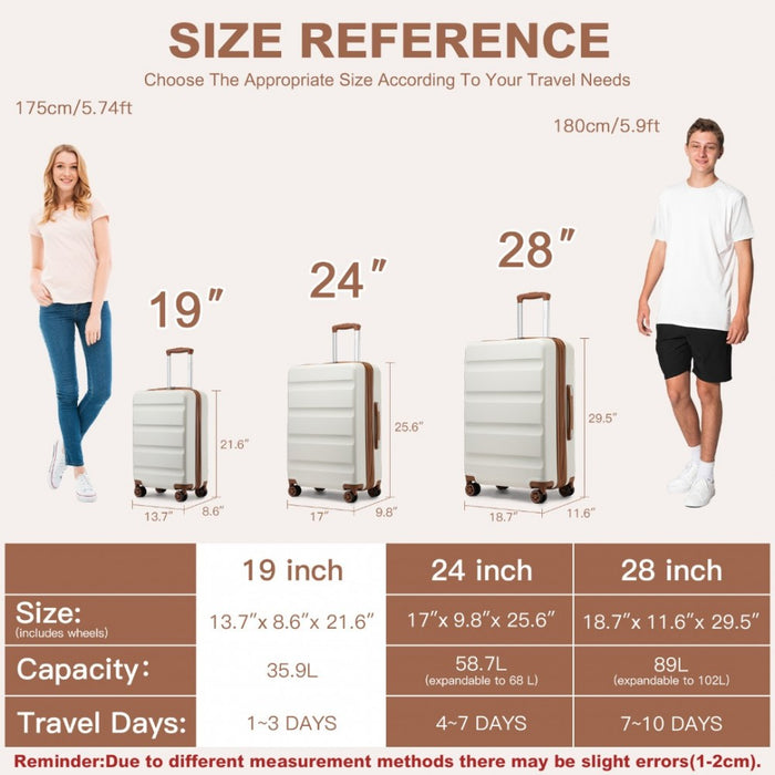 Horizontal Engraved ABS+PC Hard Shell Cabin Carry-On Suitcase with TSA Lock – 19-Inch – Cream