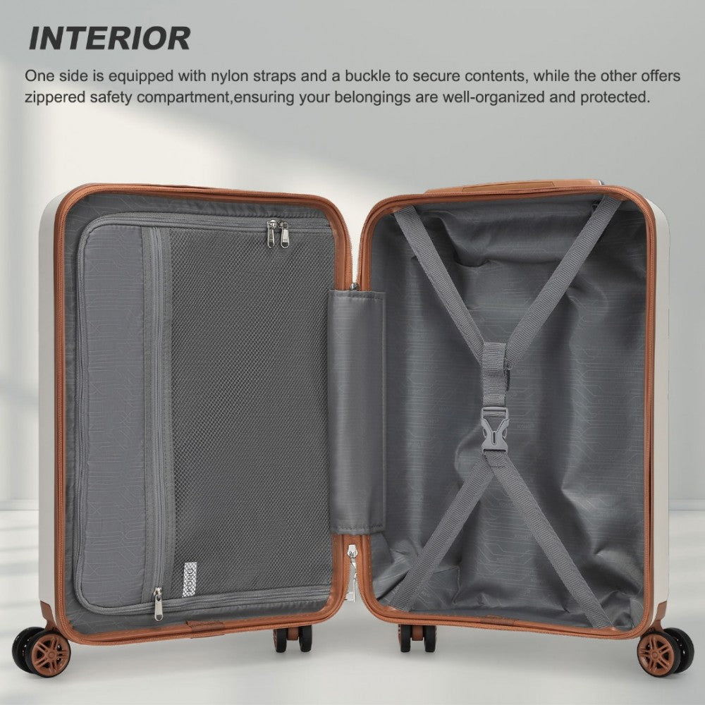 Horizontal Engraved ABS+PC Hard Shell Cabin Carry-On Suitcase with TSA Lock – 19-Inch – Cream
