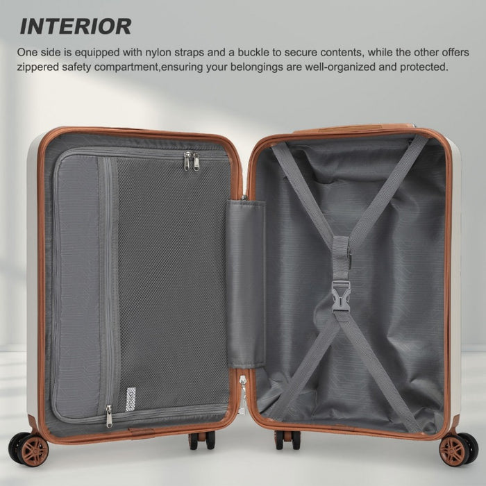 Horizontal Engraved ABS+PC Hard Shell Cabin Carry-On Suitcase with TSA Lock – 19-Inch – Cream