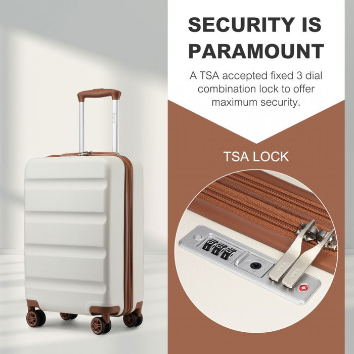Horizontal Engraved ABS+PC Hard Shell Cabin Carry-On Suitcase with TSA Lock – 19-Inch – Cream