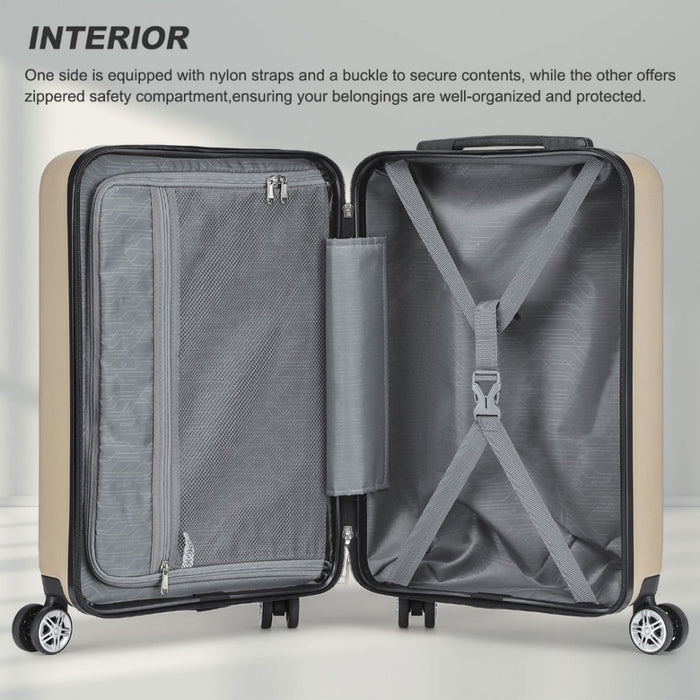Horizontal Engraved ABS+PC Hard Shell Cabin Carry-On Suitcase with TSA Lock – 19-Inch – Gold