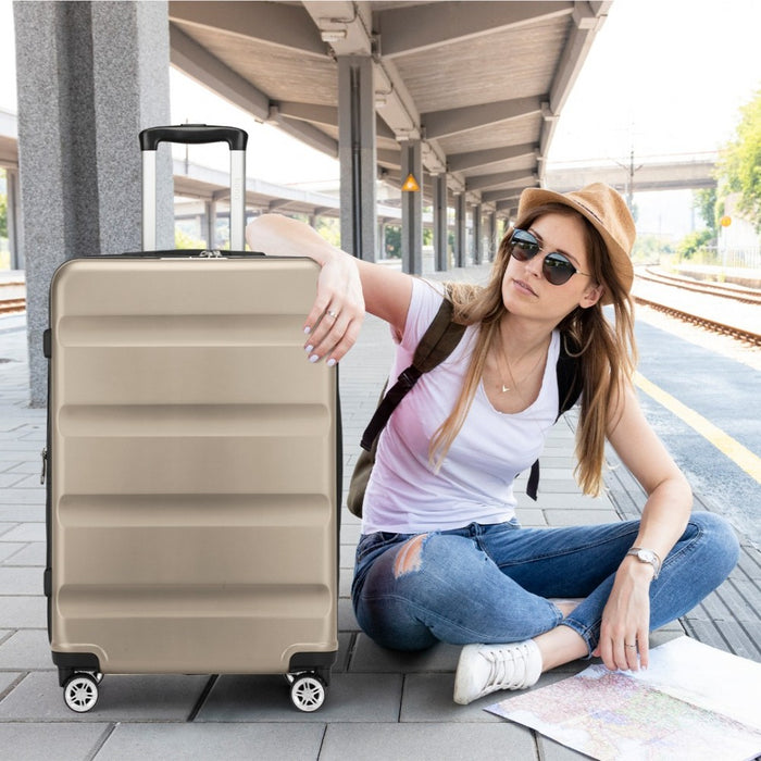 Expandable Horizontal Engraved ABS+PC Hard Shell Check-In Suitcase with TSA Lock – 24-Inch – Gold